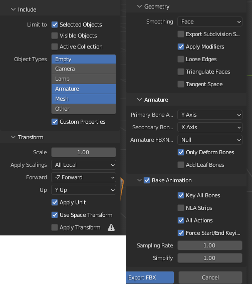 Blender export include