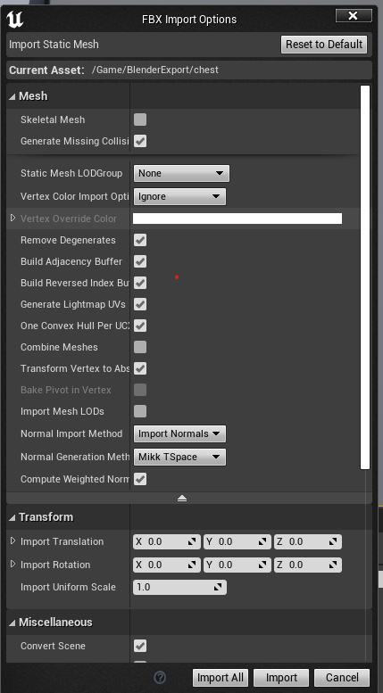 Unreal import settings